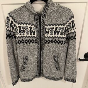 Alpaca Exotic Imports 100% Alpaca Hooded Zip Sweater Small Gray Fair Isle